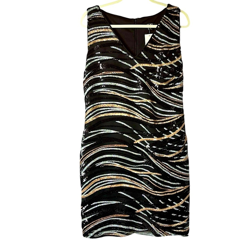 NWT SLNY sleeveless cocktail midi dress  Blk/Gold,Blk,Silver sequins Sz16